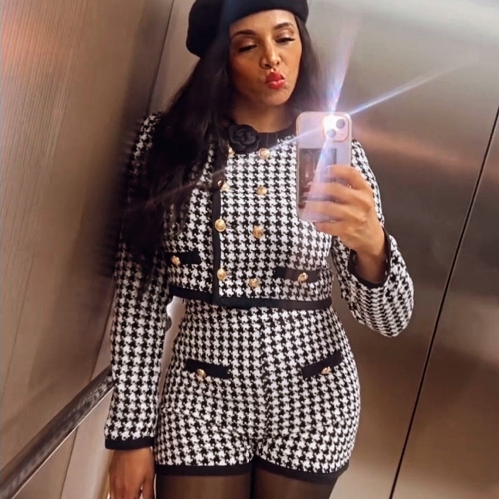 Chic Black and White Houndstooth Set